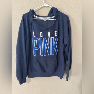 Victoria's Secret PINK Navy Blue Hoodie with White and Royal Blue Logo